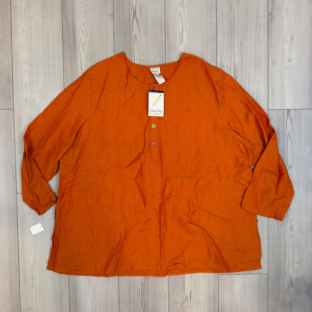Jennifer George Sketchbook Orange Linen Blend Henley Tunic Top Plus Size 2X NWT